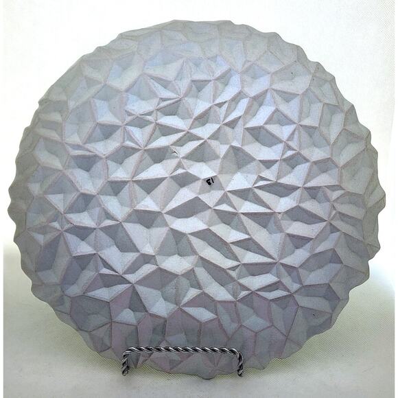 GLASS DECORATIVE DISH-Green Turquoise-Mosaic Pattern-Silver Back-12.5" Diameter - Picture 3 of 10